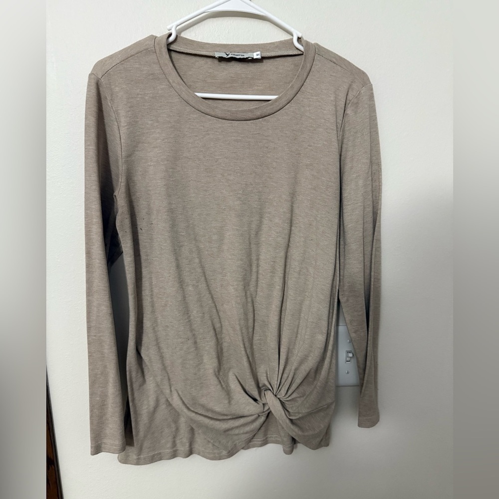 Chic Beige Long Sleeve Top with Knot Detail